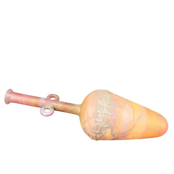 Egyptian Hand Blown Art Glass Vase Bottle Thin Lightweight Scavo Textured Glass - Picture 2 of 16